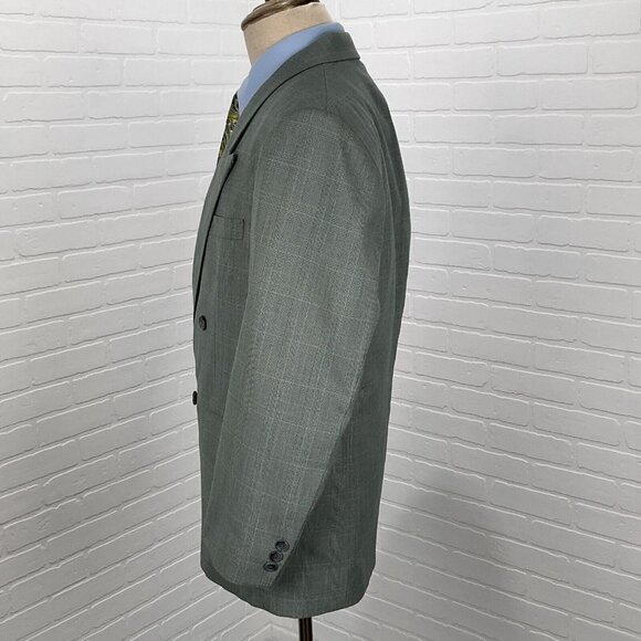 Unbranded Blazer Men 40 Black Teal‎ Blue Houndstooth Plaid Double Breasted VTG - Picture 3 of 11